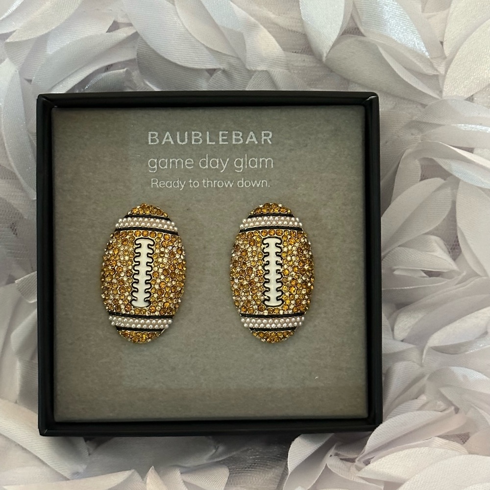 Baublebar game day glam, ready to throw down bling rhinestone football earrings